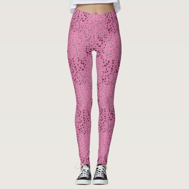 Leggings Alphabets Motif 01 BW.w Pink BG (Devant)