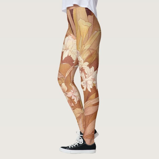 Leggings Alphonse Mucha Art Nouveau Détail floral (Gauche)