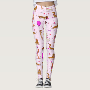 Leggings Amateurs de Dachshund ! Doxies et Coeurs sur rose