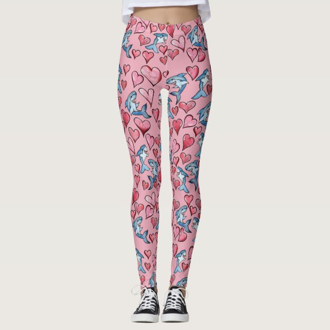 Leggings Amateurs de requins mignons requins et coeurs (Devant)