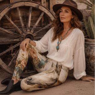 Leggings Âme de cowgirl de l'Ouest sauvage Boho Cheval Turq