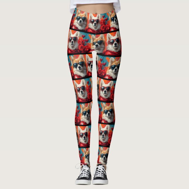 Leggings American Eskimo Roses de la Saint-Valentin (Devant)