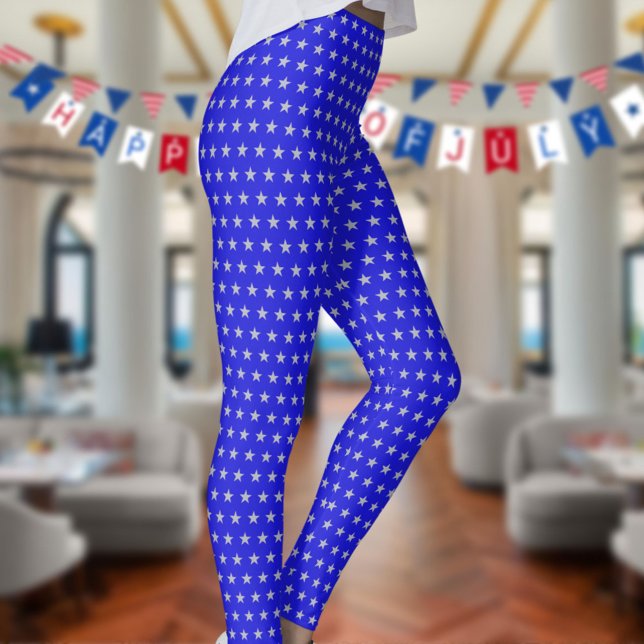 Leggings Americana Star Spangled Silver Stars On Blue (Créateur téléchargé)