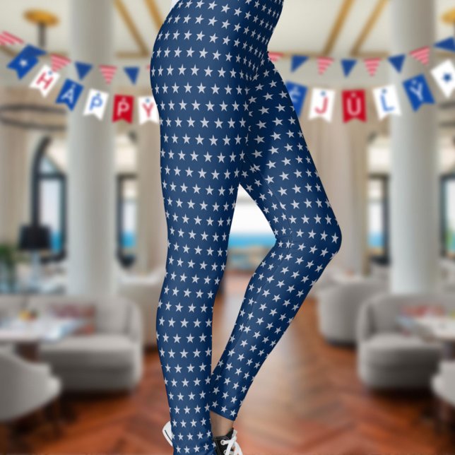Leggings Americana Star Spangled Silver Stars On Navy Blue (Créateur téléchargé)