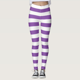 Leggings Améthyste et blanc couleur horizontale rayée