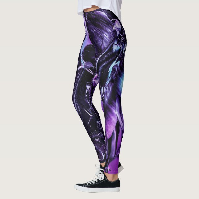 Leggings Améthyste noir éclaboussé, violet foncé Abstrait (Gauche)