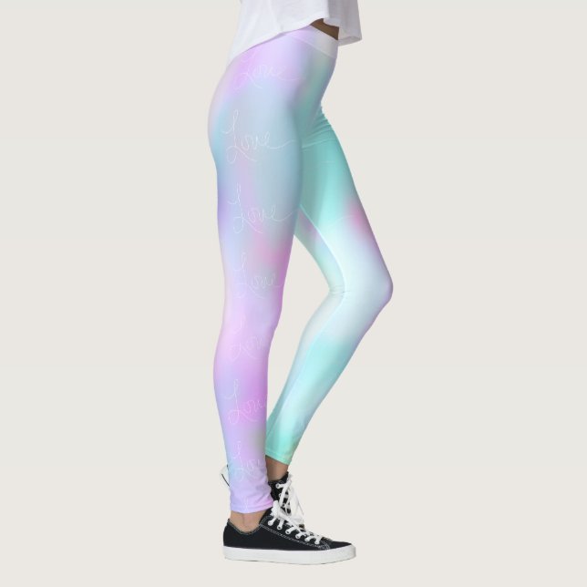 Leggings Amour Abstrait Pastel Lettres à la Main Cœurs (Droite)