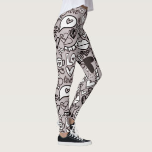 Leggings Amour Amoureux Coeurs Lèvres Doodle Style Comique