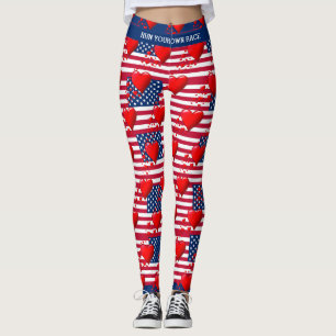 Leggings AMOUR USA AMERICAN Flag Red Hearts EXÉCUTEZ VOTRE