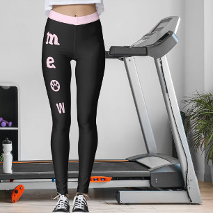 Leggings Amoureux de chat mignon Miaou Patte Jet noir rose