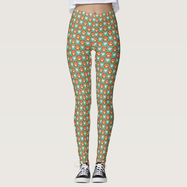 Leggings Amoureux de les chiens Empreintes de pattes et coe (Devant)