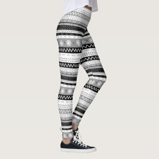 Leggings Amusant, Funky, Multi Patternes Noir & Blanc (Droite)
