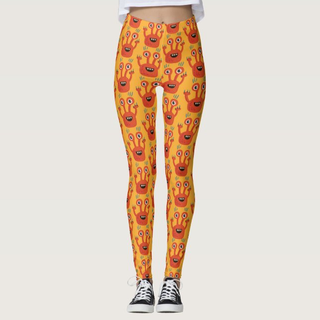 Leggings Amusant grand orange joyeux monstre (Devant)