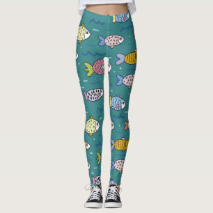 Leggings Amusant poisson funky nager dans l'eau Turquoise W