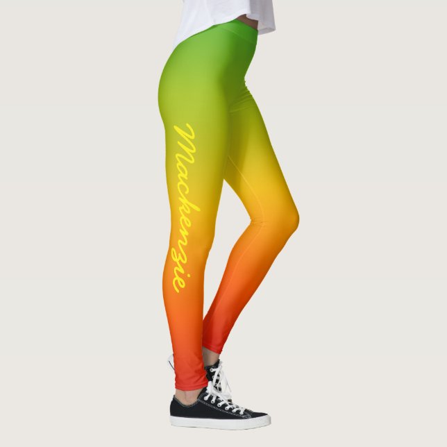 Leggings Amusant Rouge Jaune Vert Caraïbe Tropical et Nom (Droite)