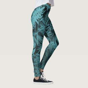 Leggings Amusant tropical turquoise feuille de palmier moti