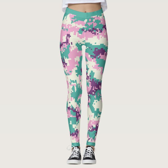 Leggings Amusant, violet, turquoise, motif camouflage rose, (Devant)