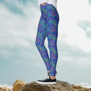 Leggings Amusante Mermaid Colorée Écailles de Poisson Bleu
