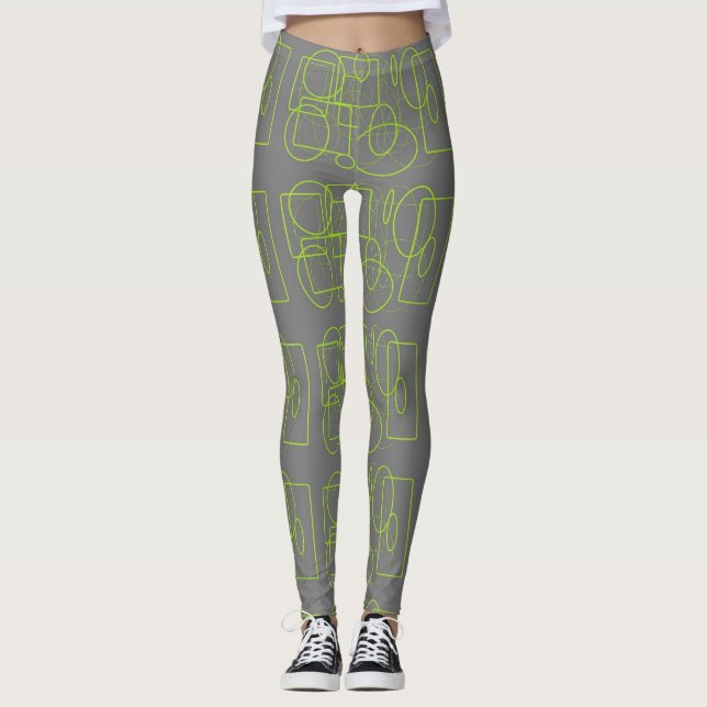 Leggings Amusants avec vert et gris (Devant)