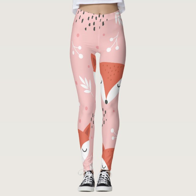 Leggings Amusement Fox : Motif de forêt mignon (Devant)