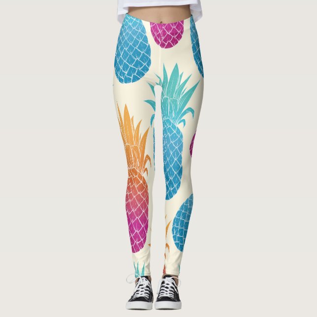 Leggings Ananas coloré Arrière - plan jaune clair (Devant)