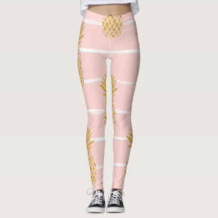 Leggings Ananas en or, Arrière - plan d'été rayé.