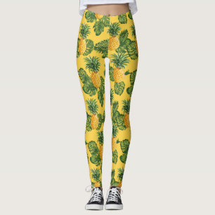 Leggings Ananas et Feuilles tropicaux en or