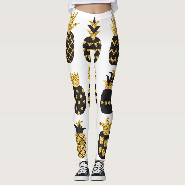 Leggings Ananas noirs : Ensemble texturé unique (Devant)