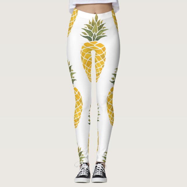 Leggings Ananas Peint À La Main : Aquarelle Sans Couleur. (Devant)