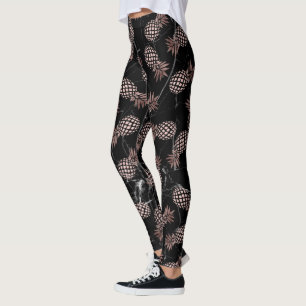 Leggings ananas rose d'or de marbre noir moderne élégant