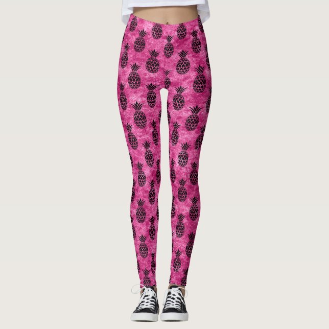 Leggings Ananas rose et noir Été tropical (Devant)