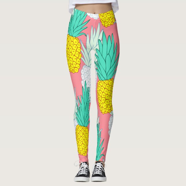 Leggings Ananas Tropical : Rouge Cartoon Chic. (Devant)