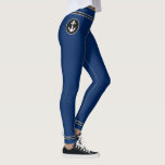 Leggings Ancre nautique et corde Bleu Bleu Bleu Bleu Blancs<br><div class="desc">Les leggings pour femmes avec une ancre et une corde conçue sur mesure avec des rayures noires et blanches sur bleu marine classique ou customiser facilement à votre couleur préférée.</div>