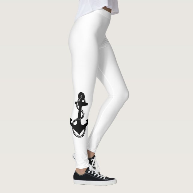 Leggings Ancre nautique noir et blanc avec corde | (Droite)