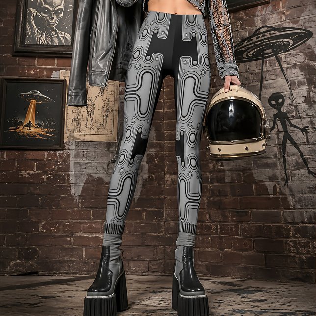 Leggings Android Robot Mécanique Futuriste Noir et Blanc (Créateur téléchargé)