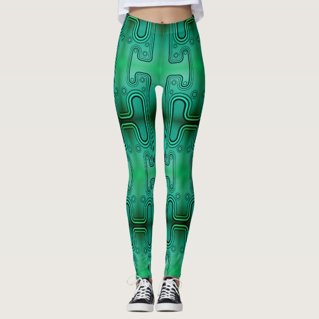 Leggings Android Robot Mécanique Vert Électrique Futuriste (Devant)