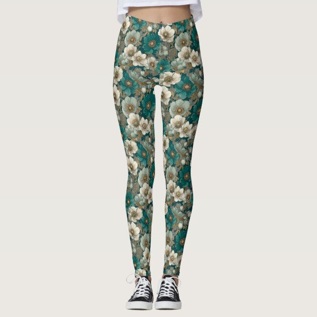 Leggings Anémones Fleur Anémones en Course Luxe Femmes (Devant)