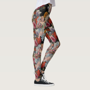 LEGGINGS ANGE GARDANT DES ROSES ET DES FLEURS ROSES ROMANTI