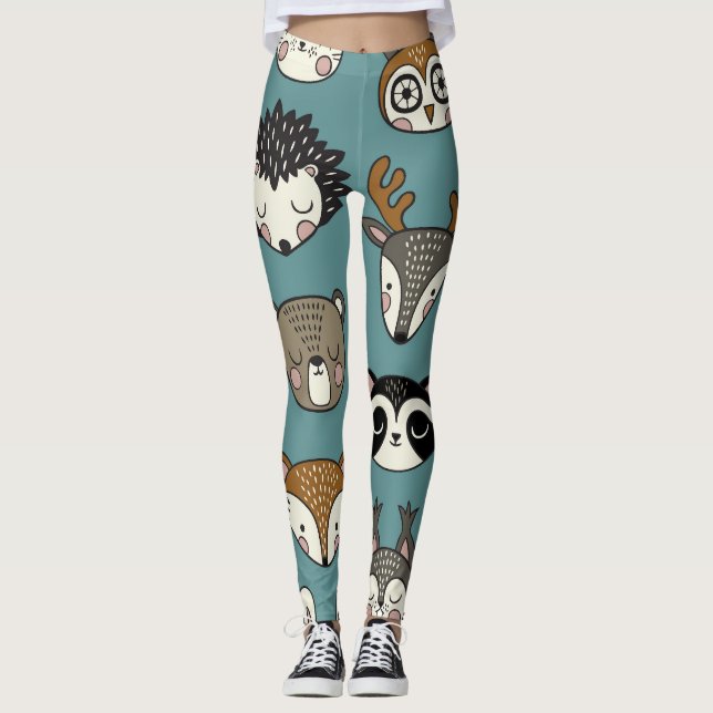 Leggings Animaux de bois mignons Motif Vintage (Devant)