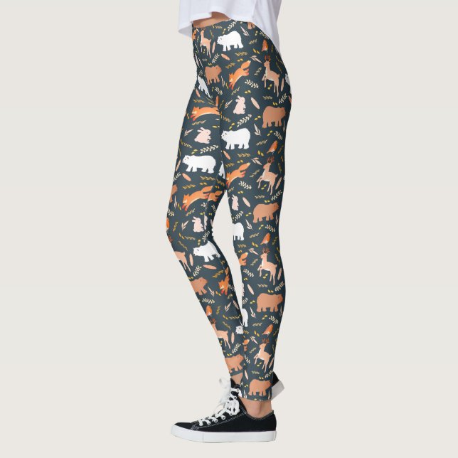 Leggings Animaux de forêt et Motif de feuilles (Gauche)