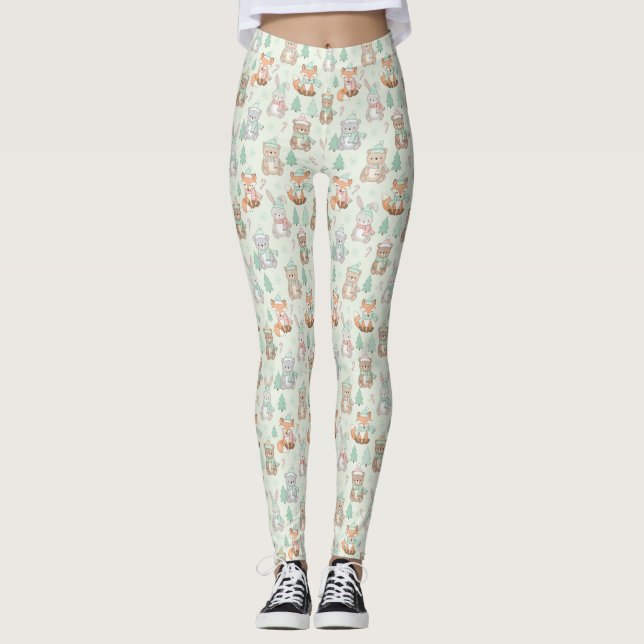 Leggings Animaux de Noël mignons motif sans couture (Devant)