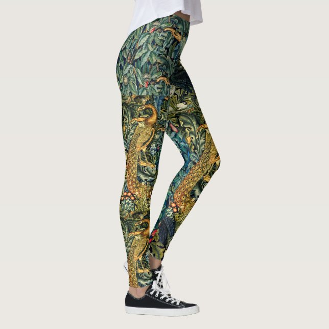Leggings ANIMAUX FORESTIERS, RAVEN, FOX, PEACOCK Blue Green (Droite)