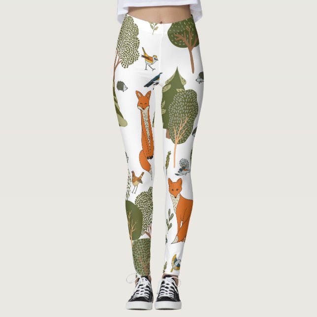 Leggings Animaux forestiers : renards, oiseaux motifs (Devant)