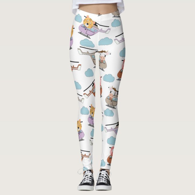 Leggings Animaux Mignons Dans Un Motif D'hélicoptère (Devant)