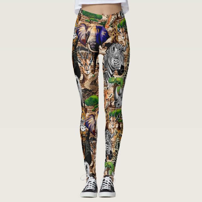 Leggings Animaux sauvages de la Savane africaine (Devant)