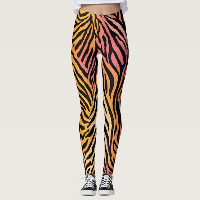 Leggings Animaux sauvages rayés Asymétrique Design d'impres (Devant)