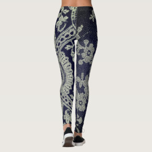 LEGGINGS ANTIQUE LACE MOTIF LÉGGINGS BLEU ET GRIS