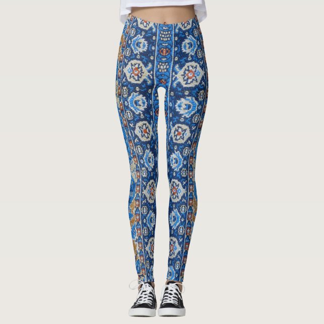 Leggings Antique Oriental Bleu Turc Tapis Perse (Devant)