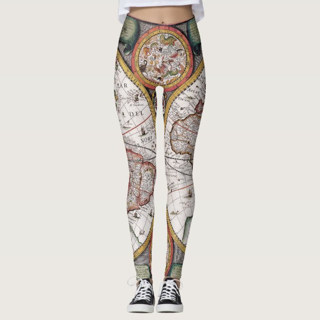 Leggings Antique vieille carte inspirée (12) (Devant)