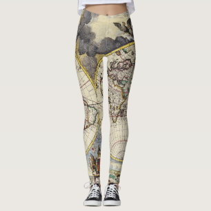 Leggings Antique vieille carte inspirée (4)